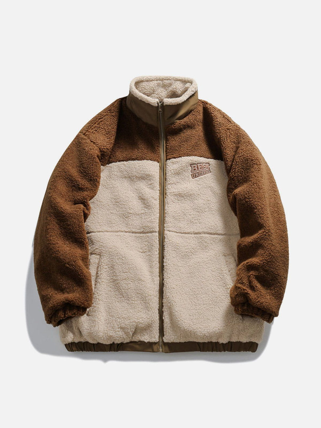 Ellesey - Patchwork Embroidery Letter Sherpa Winter Coat-Streetwear Fashion - ellesey.com