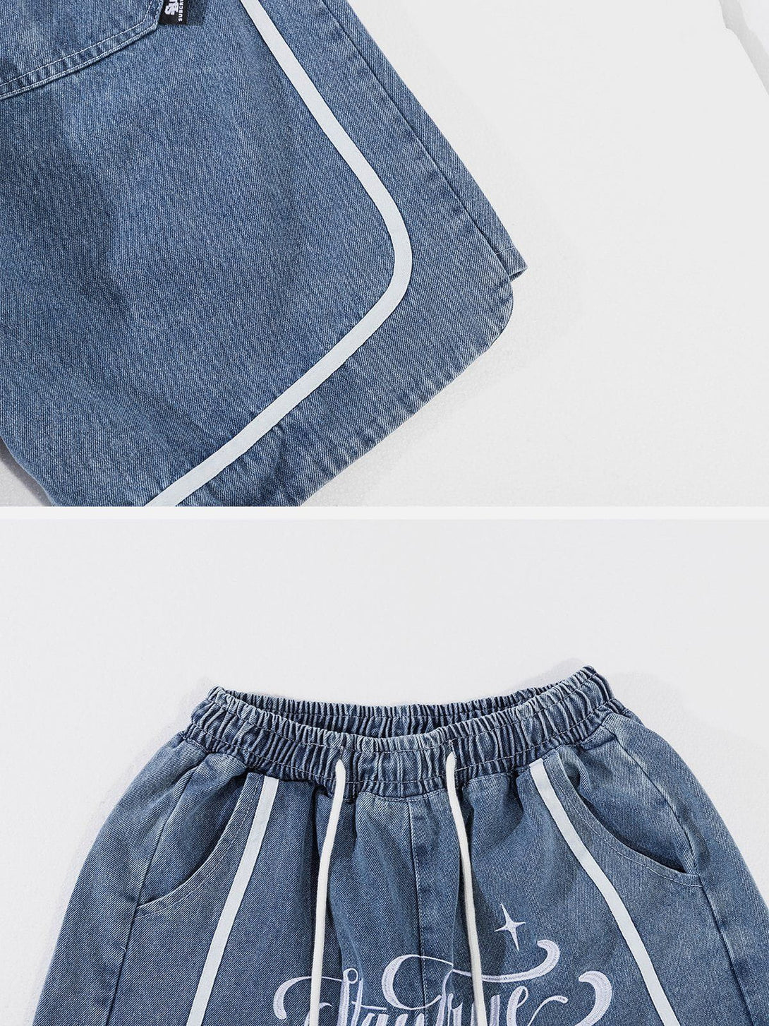 Ellesey - Patchwork Letter Denim Shorts- Streetwear Fashion - ellesey.com