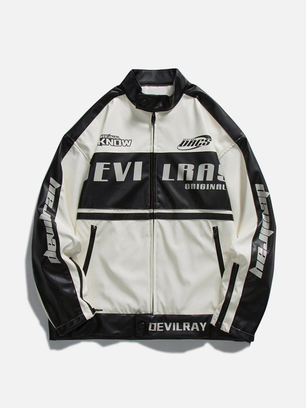 Ellesey - Patchwork PU Motorcycle Jacket- Streetwear Fashion - ellesey.com