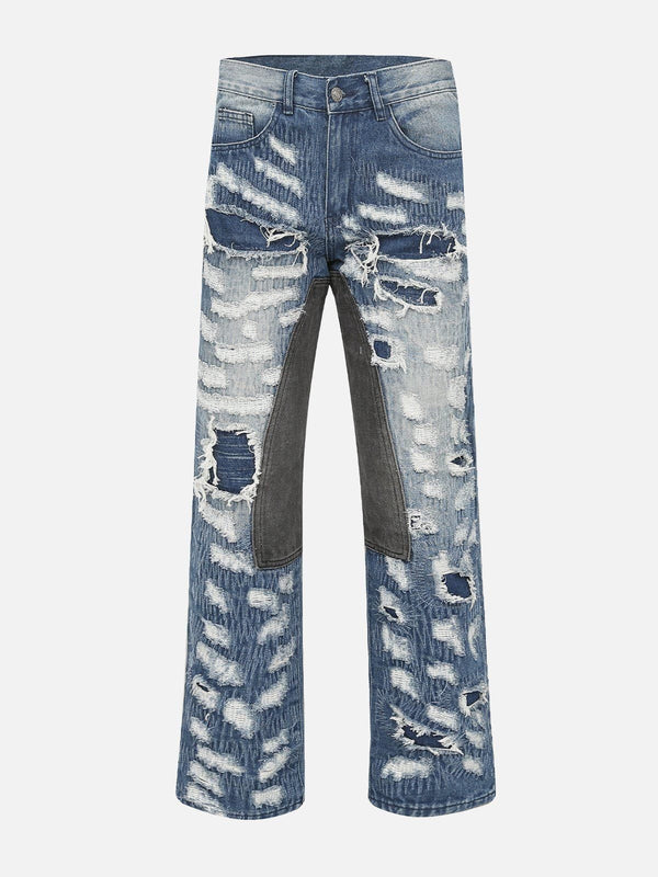 Ellesey - Patchwork Raw Edges Ripped Jeans- Streetwear Fashion - ellesey.com