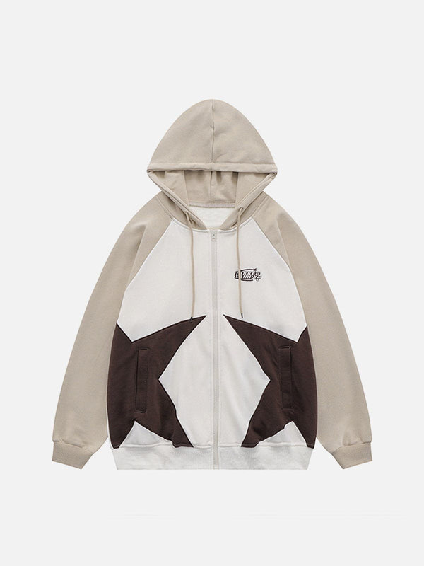 Ellesey - Patchwork Star Zip Up Hoodie- Streetwear Fashion - ellesey.com