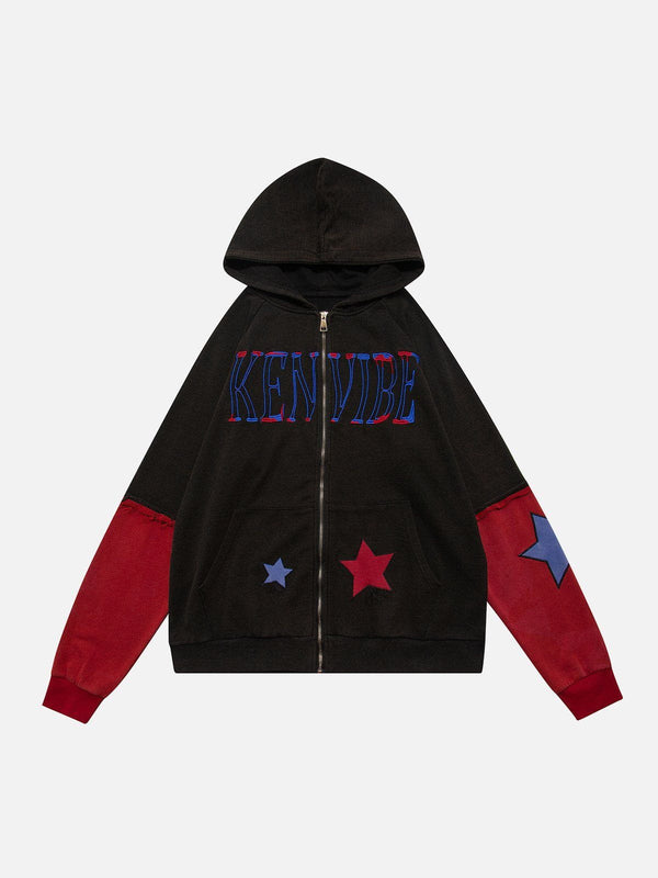 Ellesey - Patchwork Star Zip Up Hoodie- Streetwear Fashion - ellesey.com