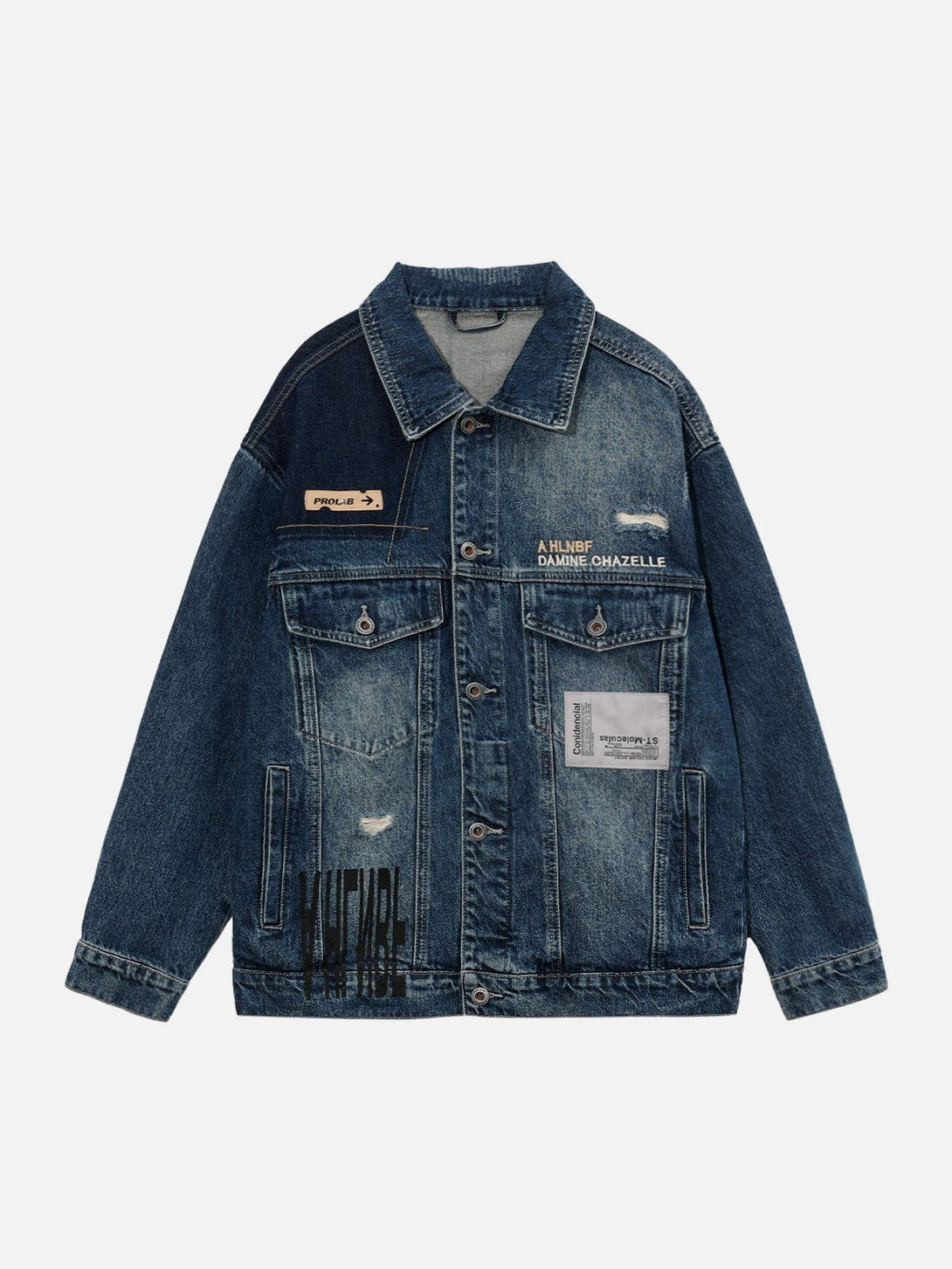 Ellesey - Patchwork Washed Holes Denim Jacket- Streetwear Fashion - ellesey.com