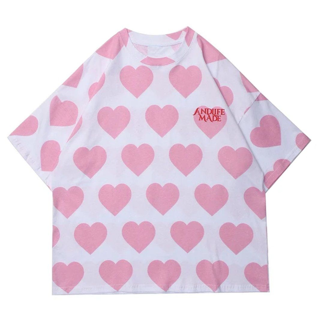 Ellesey - Peach Heart Print Cotton Tee- Streetwear Fashion - ellesey.com