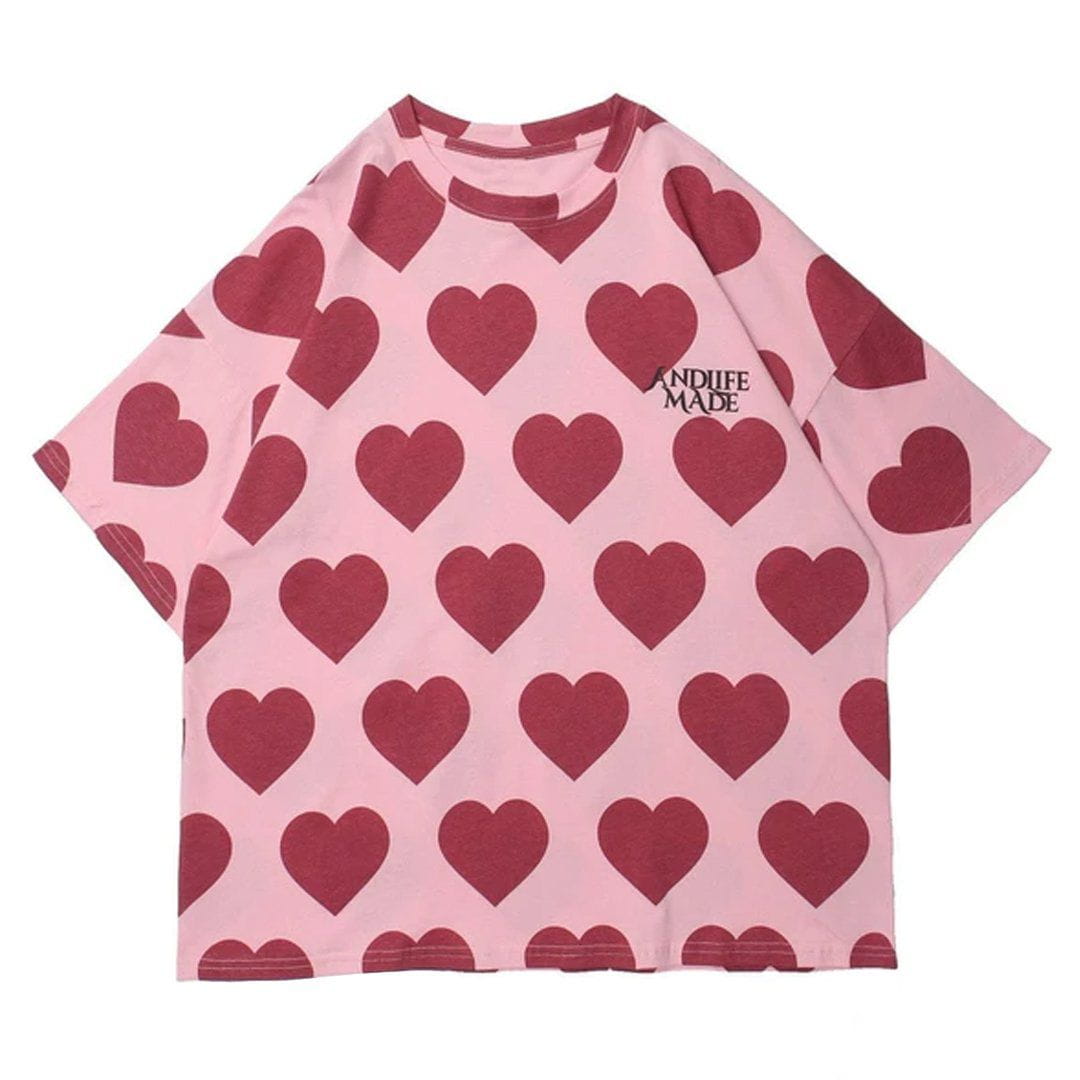 Ellesey - Peach Heart Print Cotton Tee- Streetwear Fashion - ellesey.com