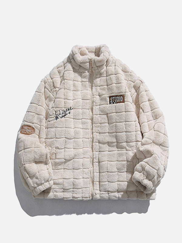 Ellesey - Plaid Embroidery Sherpa Winter Coat-Streetwear Fashion - ellesey.com