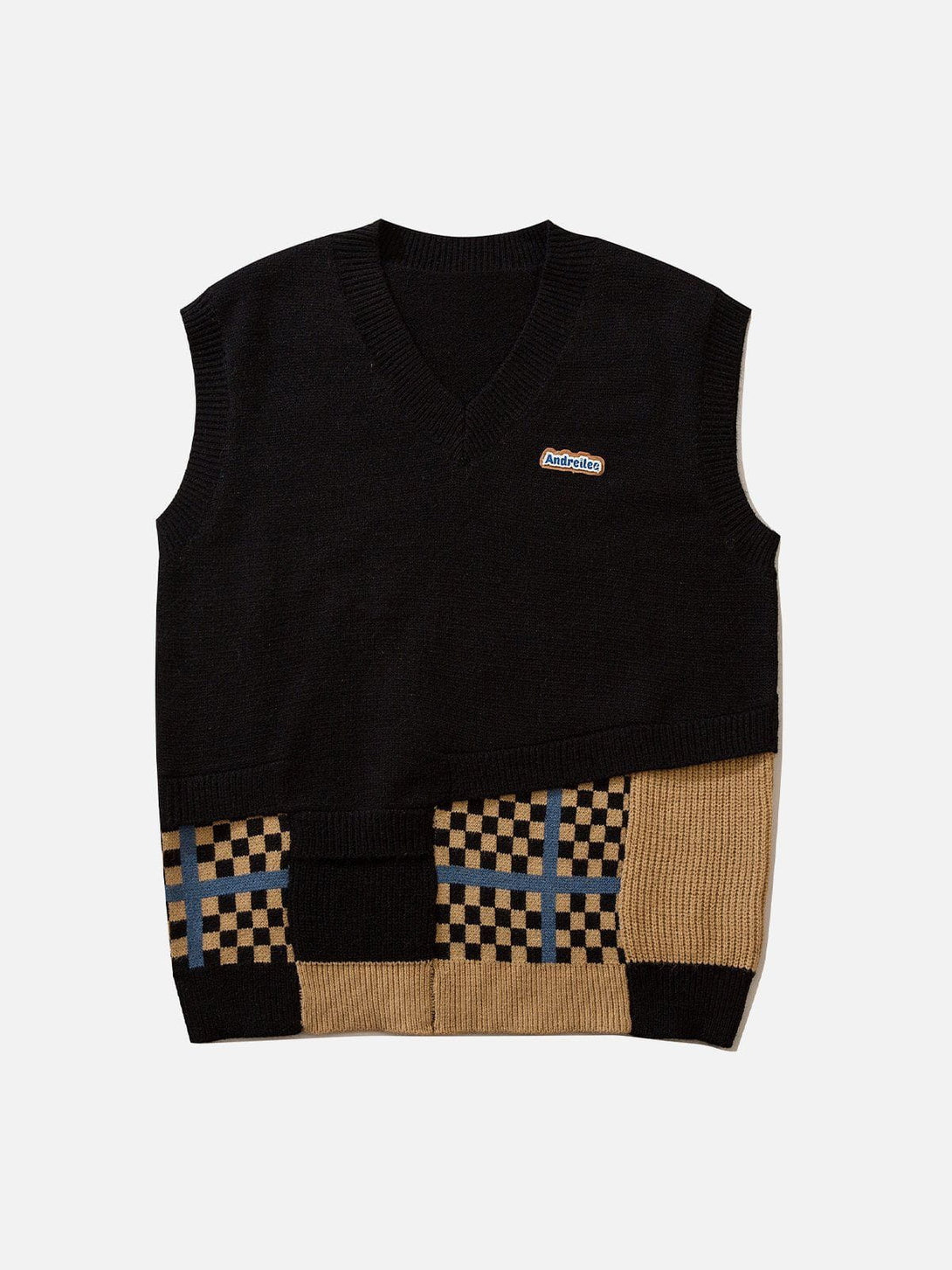 Ellesey - Plaid Patchwork Sweater Vest-Streetwear Fashion - ellesey.com