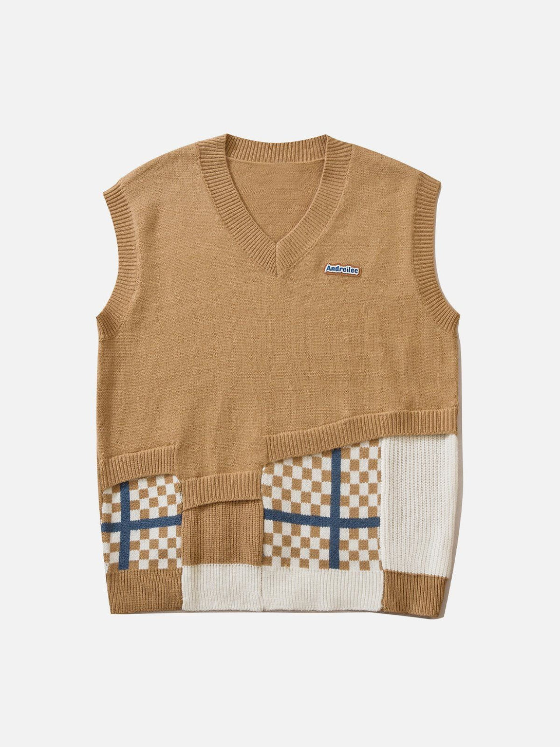 Ellesey - Plaid Patchwork Sweater Vest-Streetwear Fashion - ellesey.com