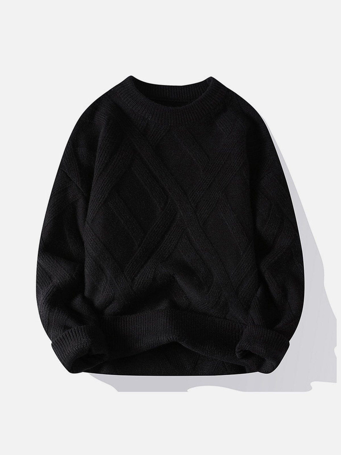 Ellesey - Plain Plaid Jacquard Knit Sweater-Streetwear Fashion - ellesey.com