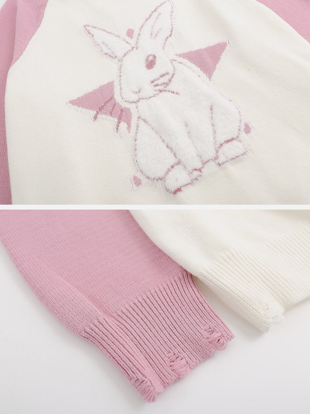 Ellesey - Plush Bunny Jacquard Frayed Knit Sweater-Streetwear Fashion - ellesey.com