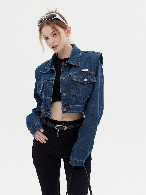 Ellesey - Pocket Decoration Crop Denim Jacket- Streetwear Fashion - ellesey.com