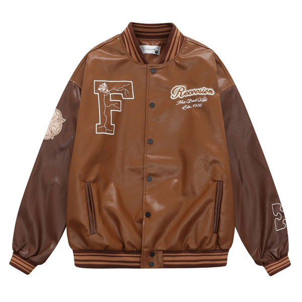 Ellesey - "RECVOSION" Leather Varsity Jacket- Streetwear Fashion - ellesey.com