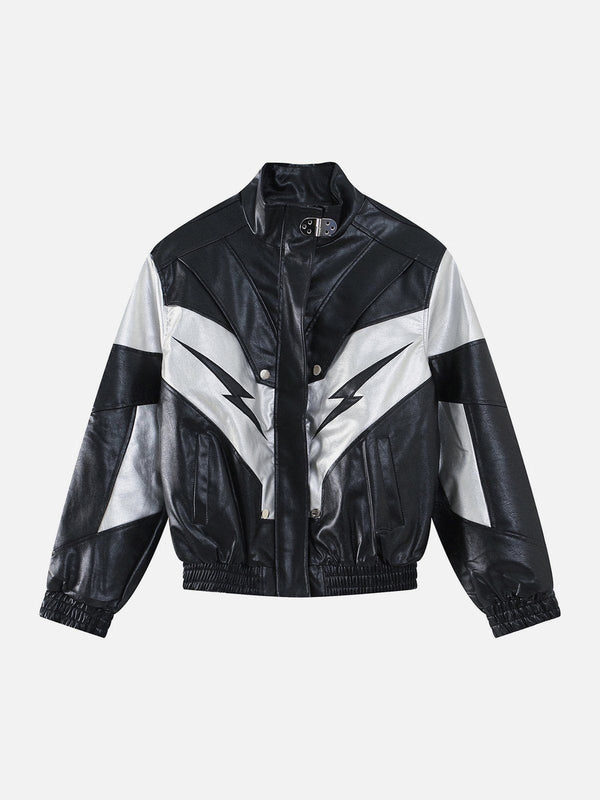 Ellesey - Racing Contrast Panel Lightning Leather Jacket- Streetwear Fashion - ellesey.com