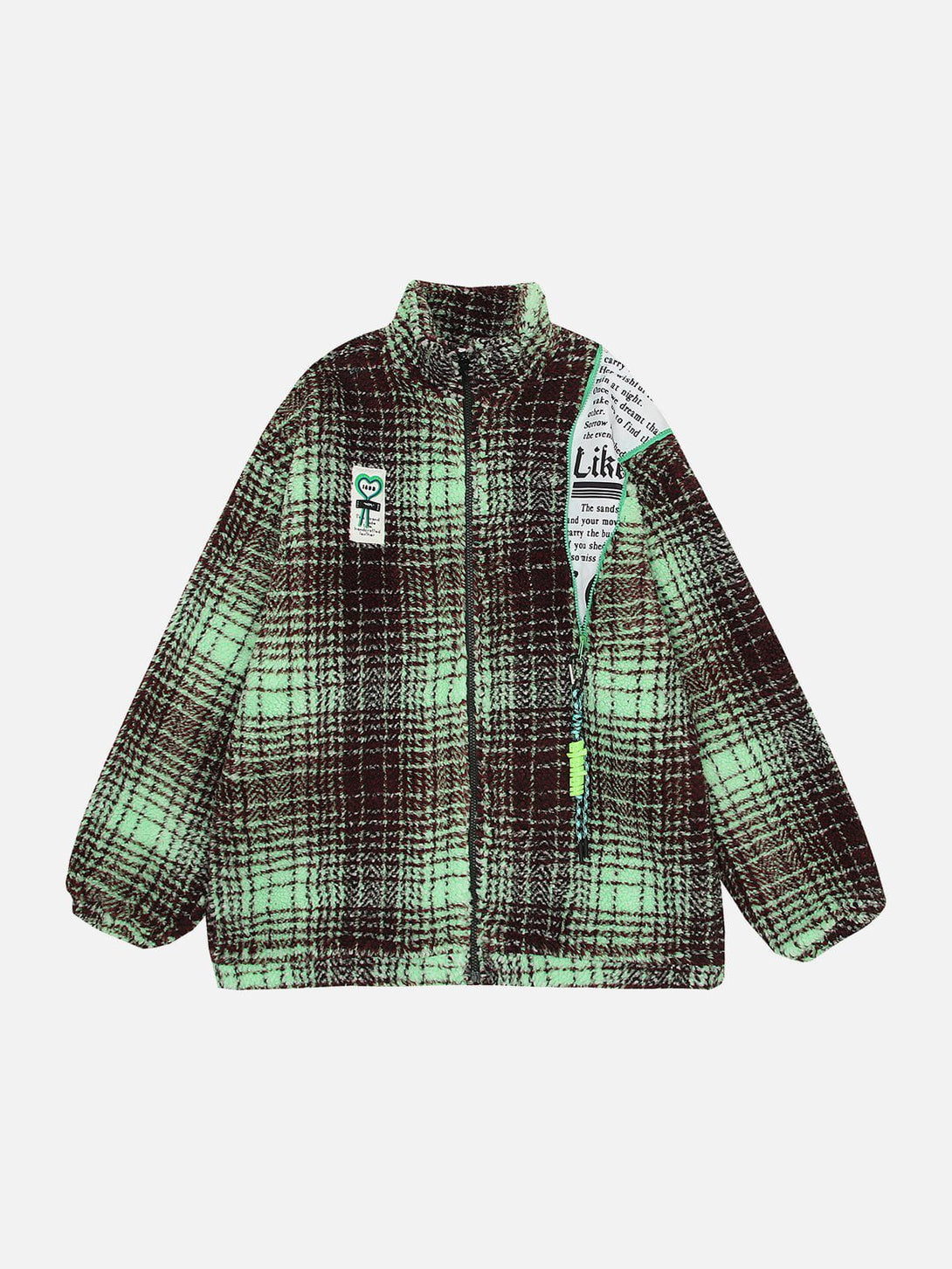 Ellesey - Retro Patchwork Plaid Stand Collar Sherpa Coat-Streetwear Fashion - ellesey.com