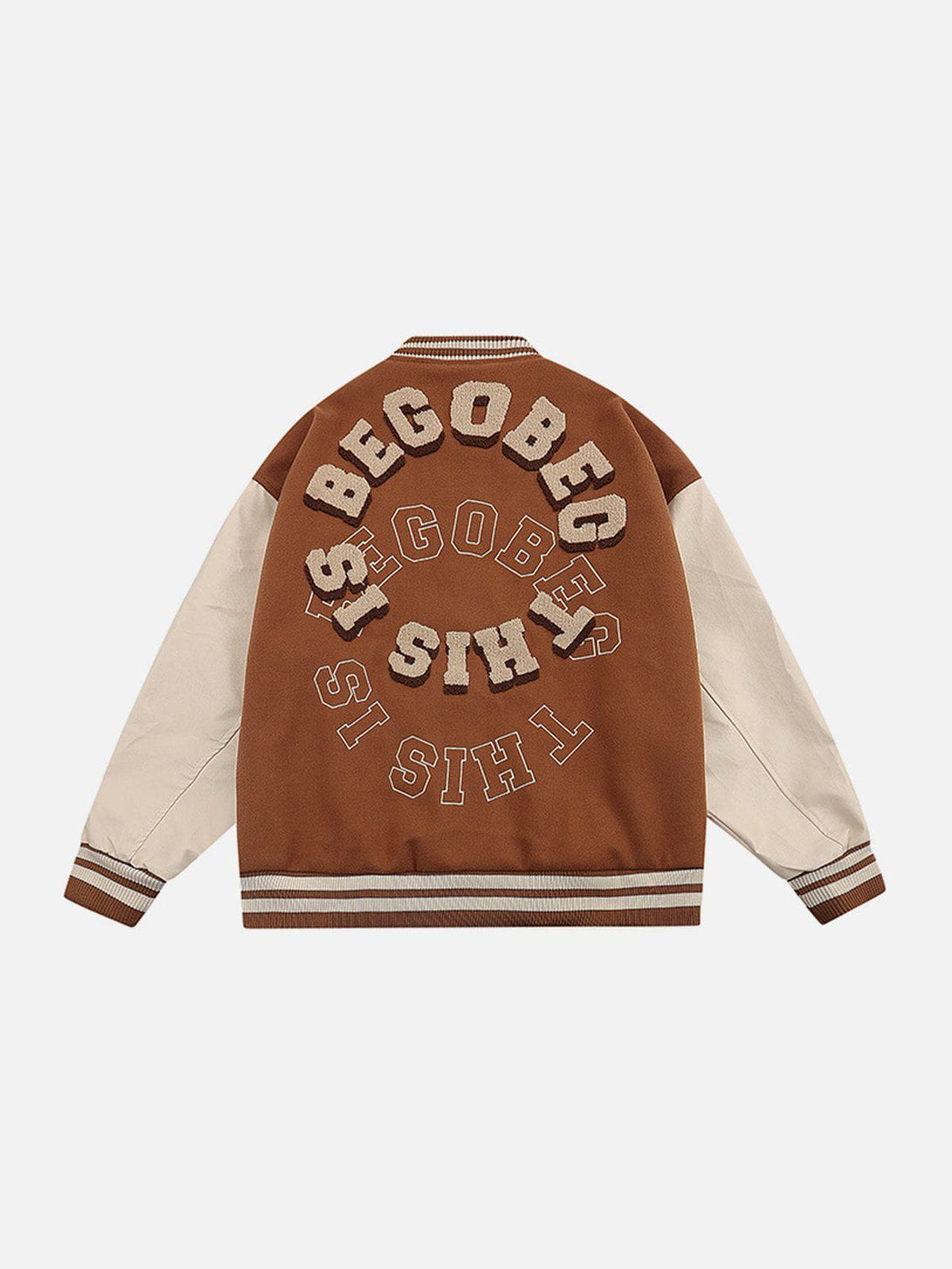 Ellesey - Ring Letter Flocked Leather Varsity Jacket- Streetwear Fashion - ellesey.com