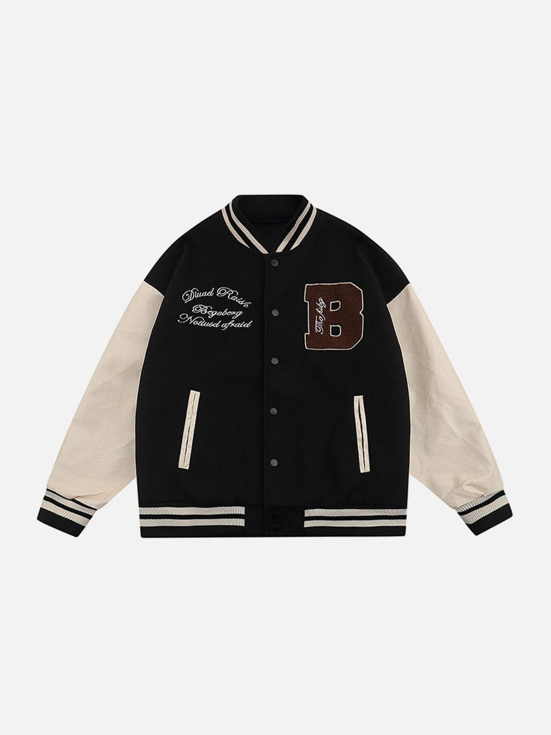 Ellesey - Ring Letter Flocked Leather Varsity Jacket- Streetwear Fashion - ellesey.com