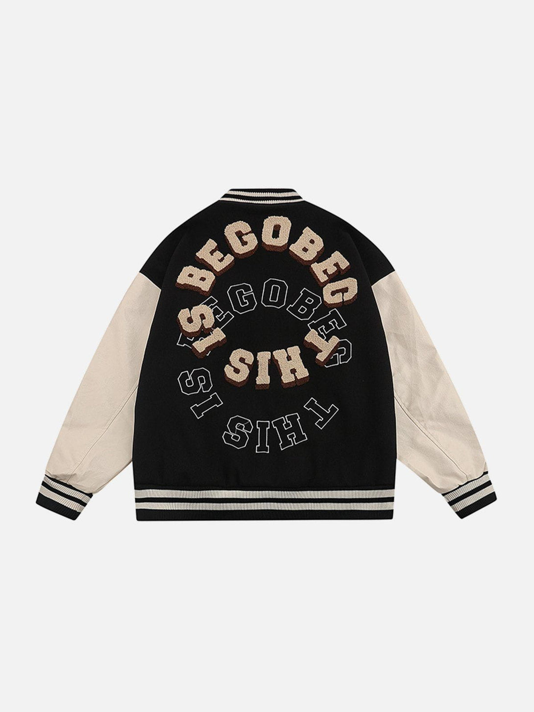 Ellesey - Ring Letter Flocked Leather Varsity Jacket- Streetwear Fashion - ellesey.com