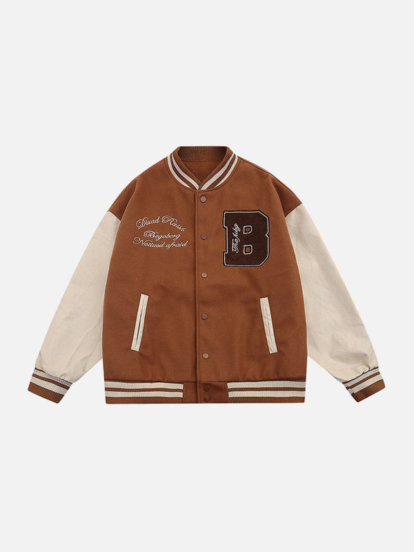 Ellesey - Ring Letter Flocked Leather Varsity Jacket- Streetwear Fashion - ellesey.com