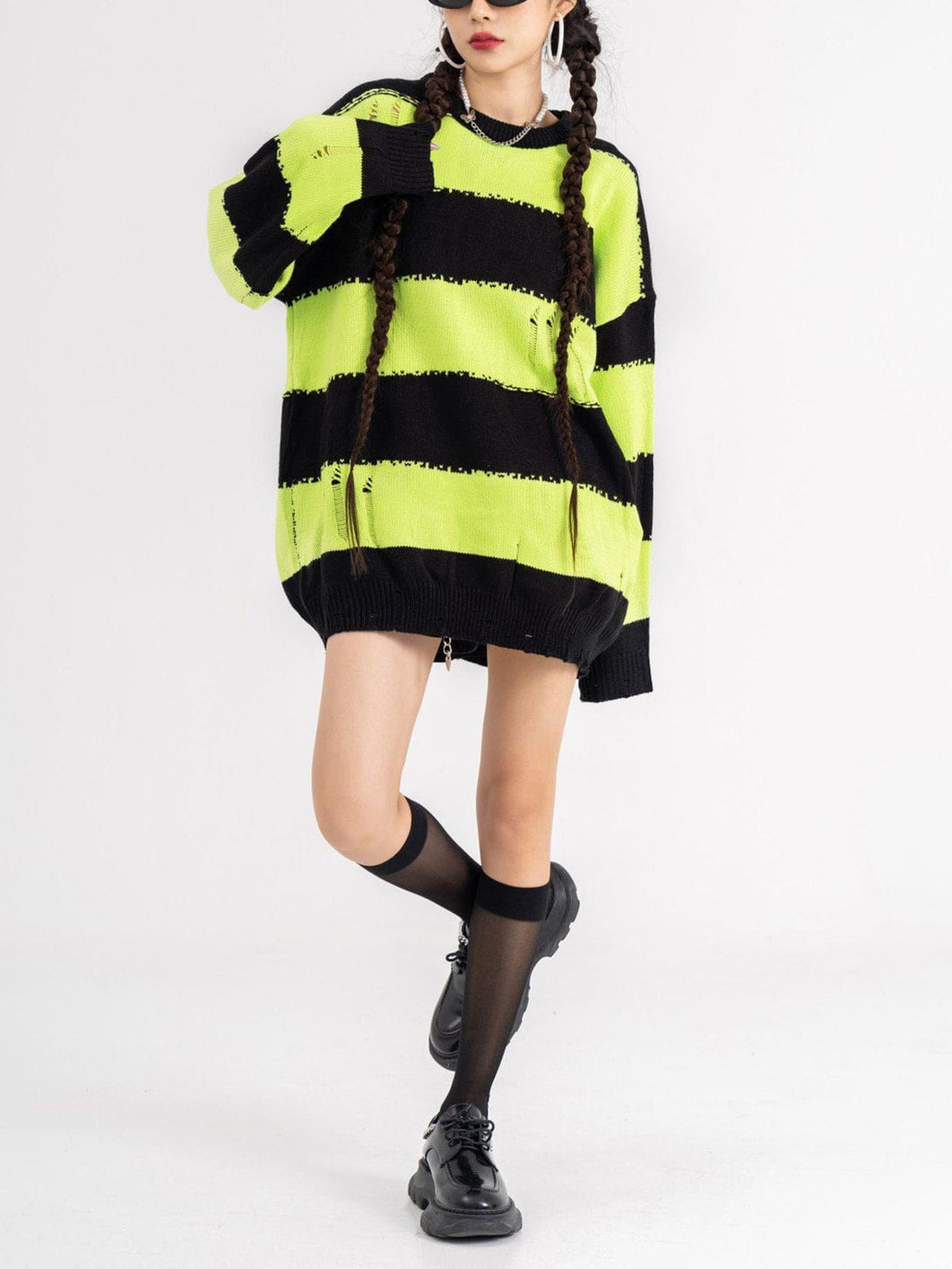 Ellesey - Ripped Stripes Jacquard Knit Sweater-Streetwear Fashion - ellesey.com