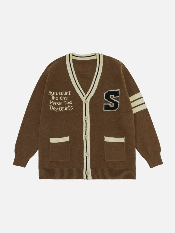 Ellesey - "S" Embroidery Color Matching Cardigan-Streetwear Fashion - ellesey.com