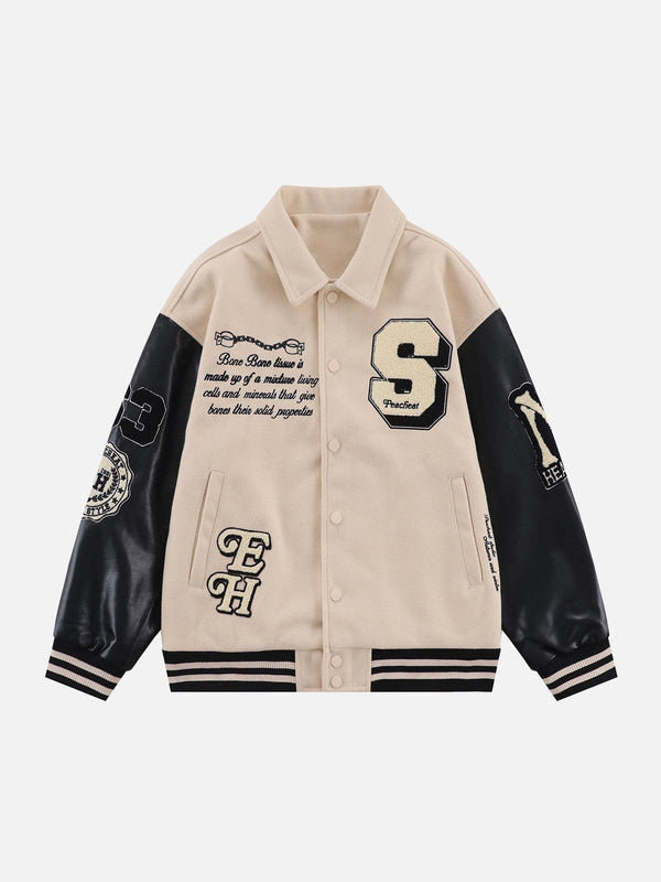 Ellesey - "S" Flocked Lapel Stitching Varsity Jacket- Streetwear Fashion - ellesey.com