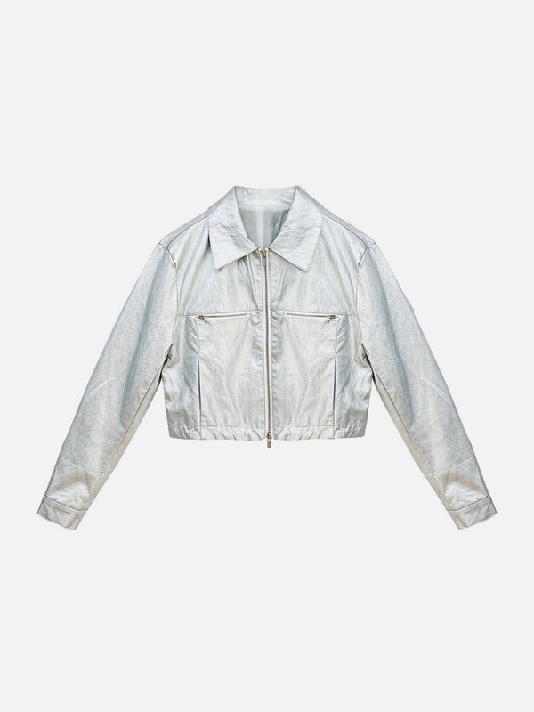 Ellesey - Shiny Silver Cropped Jacket- Streetwear Fashion - ellesey.com