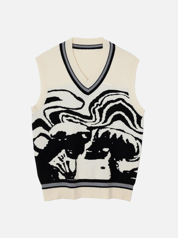 Ellesey - Skeleton Portrait Graphic Sweater Vest-Streetwear Fashion - ellesey.com