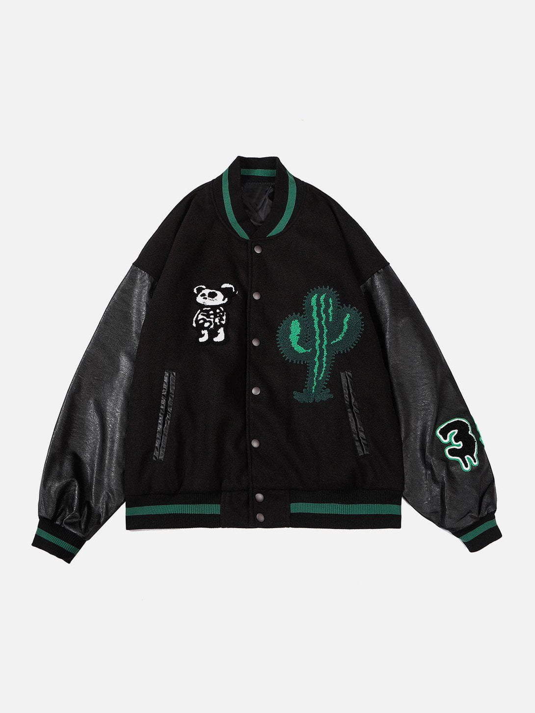 Ellesey - Skull Embroidery PU Varsity Jacket- Streetwear Fashion - ellesey.com