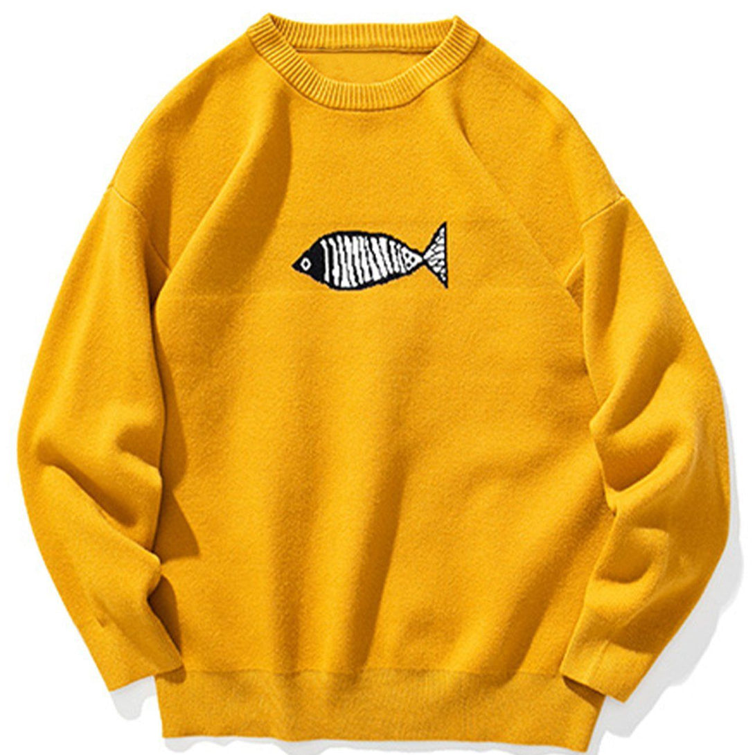 Ellesey - Small Fish Embroidery Knit Sweater-Streetwear Fashion - ellesey.com