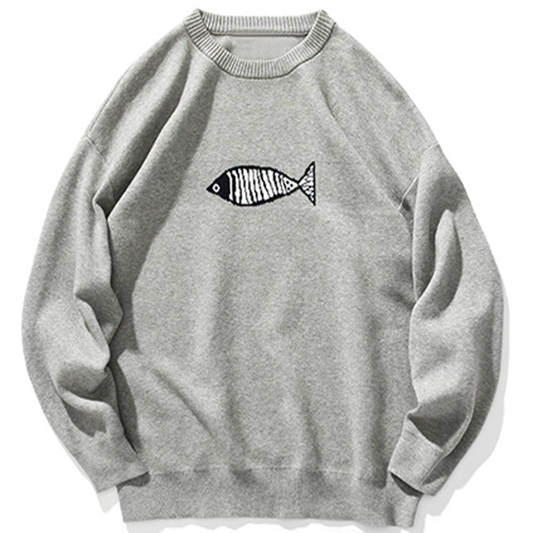 Ellesey - Small Fish Embroidery Knit Sweater-Streetwear Fashion - ellesey.com