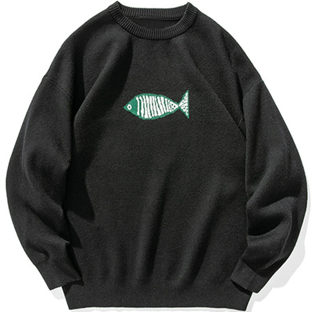 Ellesey - Small Fish Embroidery Knit Sweater-Streetwear Fashion - ellesey.com