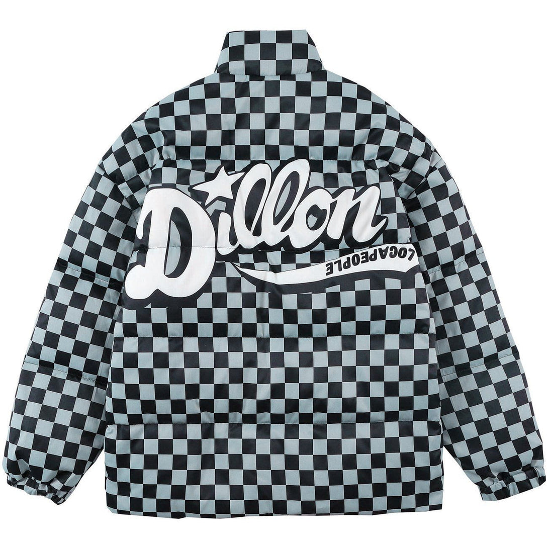 Ellesey - Solid Color Checkerboard Print Puffer Jacket- Streetwear Fashion - ellesey.com