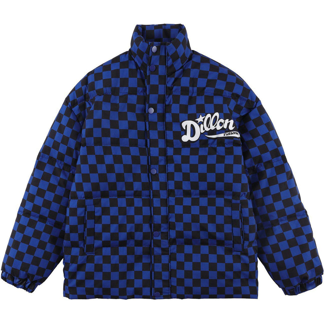 Ellesey - Solid Color Checkerboard Print Puffer Jacket- Streetwear Fashion - ellesey.com