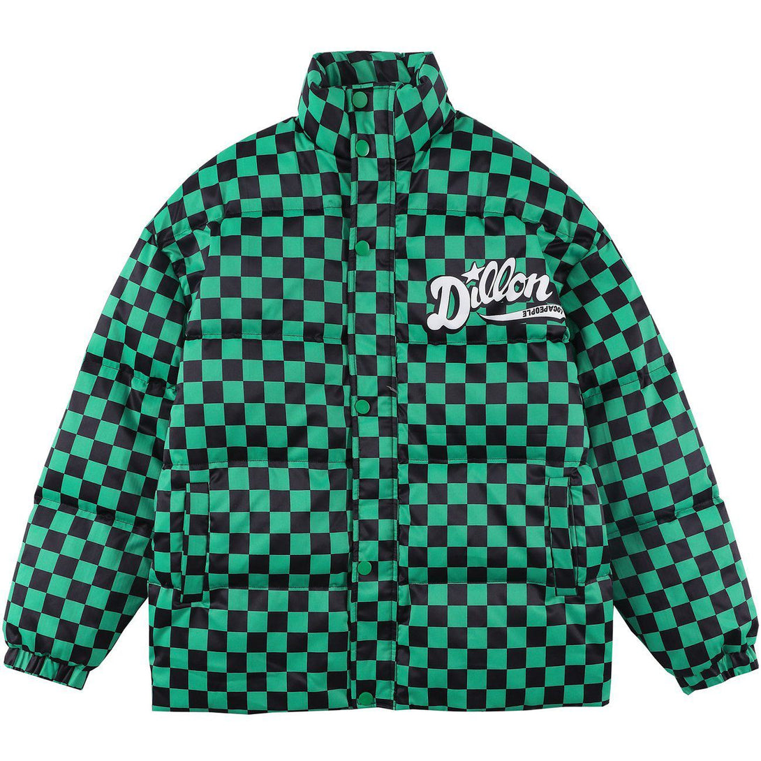 Ellesey - Solid Color Checkerboard Print Puffer Jacket- Streetwear Fashion - ellesey.com