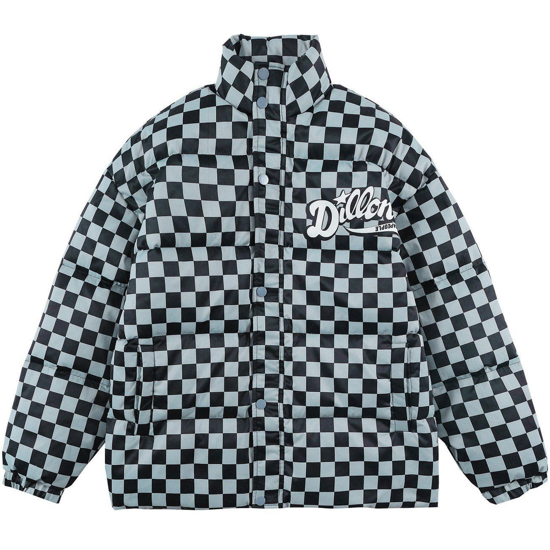 Ellesey - Solid Color Checkerboard Print Puffer Jacket- Streetwear Fashion - ellesey.com