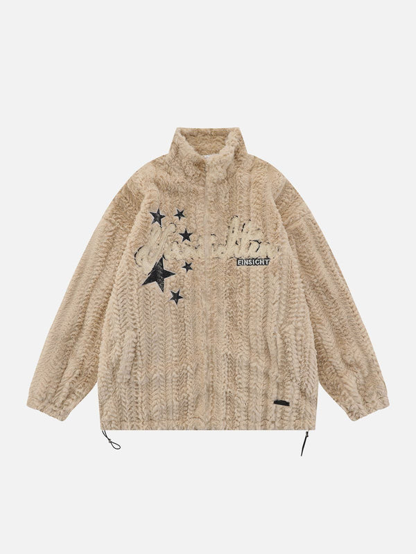 Ellesey - Solid Star Embroidered Sherpa Coat-Streetwear Fashion - ellesey.com