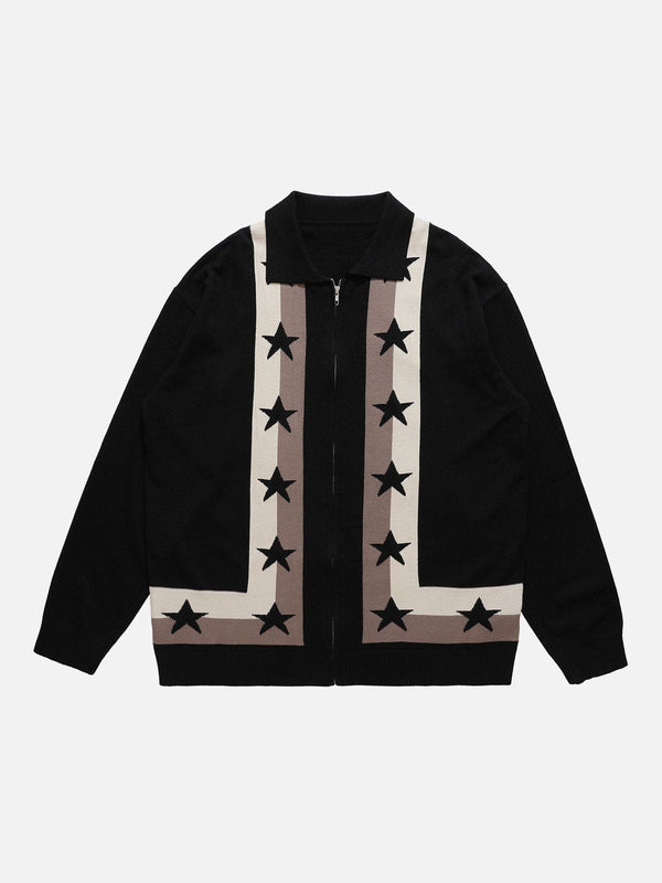 Ellesey - Star Colorblock Embroidery Cardigan-Streetwear Fashion - ellesey.com