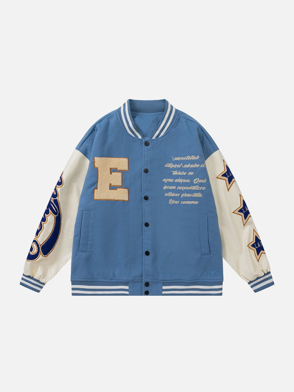 Ellesey - Star Flocking Print Varsity Jacket- Streetwear Fashion - ellesey.com