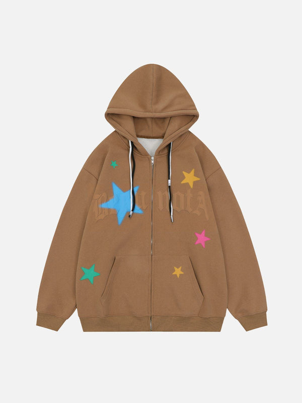 Ellesey - Star Print Fleece Zip Hoodie- Streetwear Fashion - ellesey.com