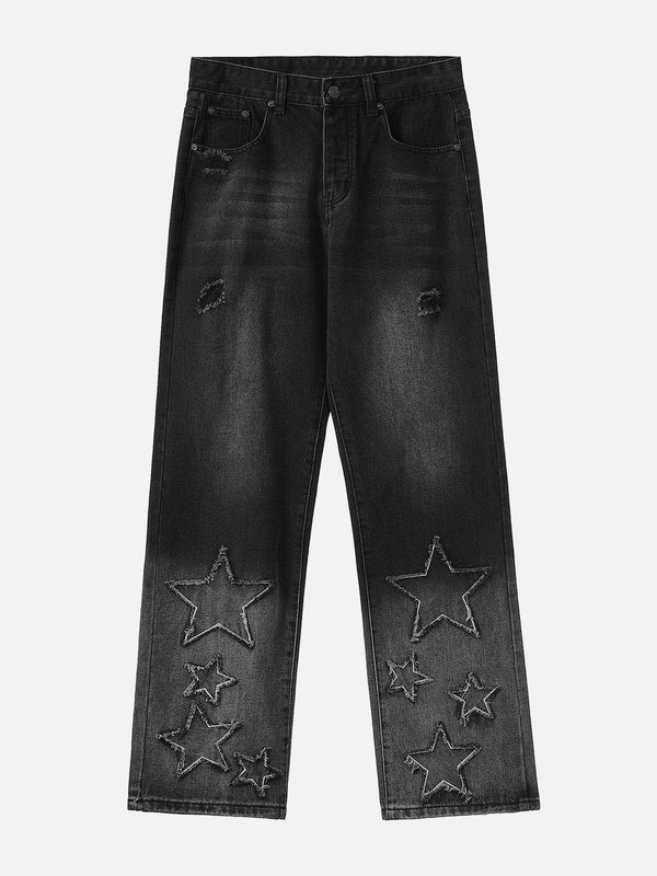 Ellesey - Star Print Patchwork Jeans- Streetwear Fashion - ellesey.com