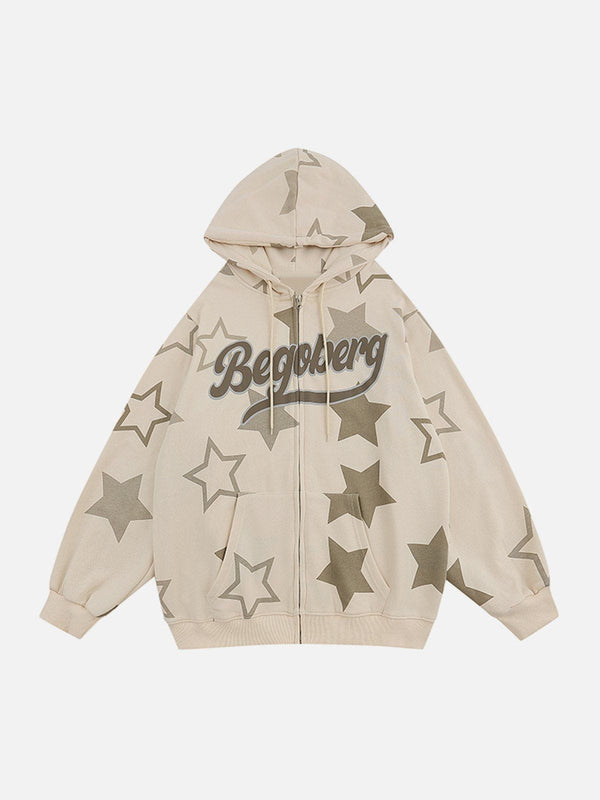 Ellesey - Star Print Zipper Hoodie- Streetwear Fashion - ellesey.com