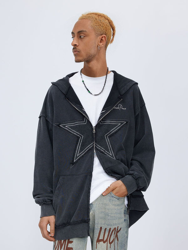 Ellesey - Star Washed Zip-up Hoodie- Streetwear Fashion - ellesey.com