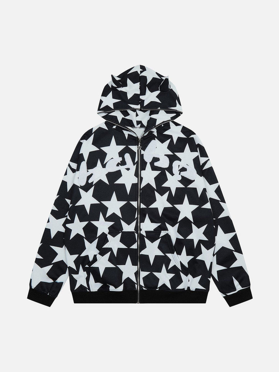 Ellesey - Stars Print Devil Horns Zipper Hoodie- Streetwear Fashion - ellesey.com