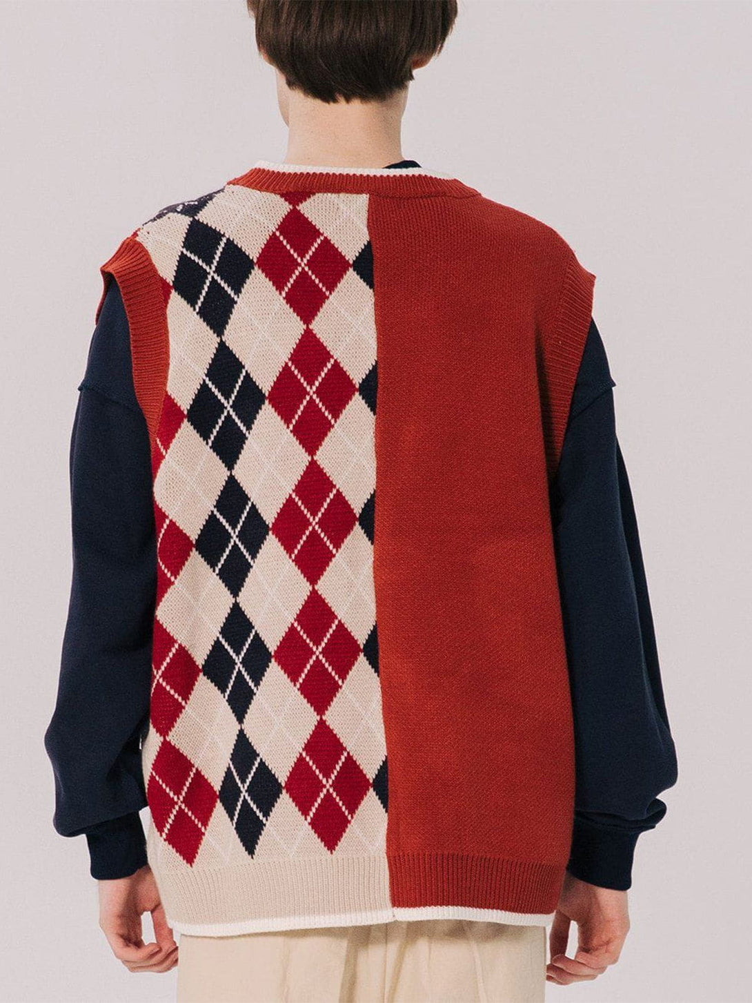 Ellesey - Stitching Diamond Pattern Sweater Vest-Streetwear Fashion - ellesey.com