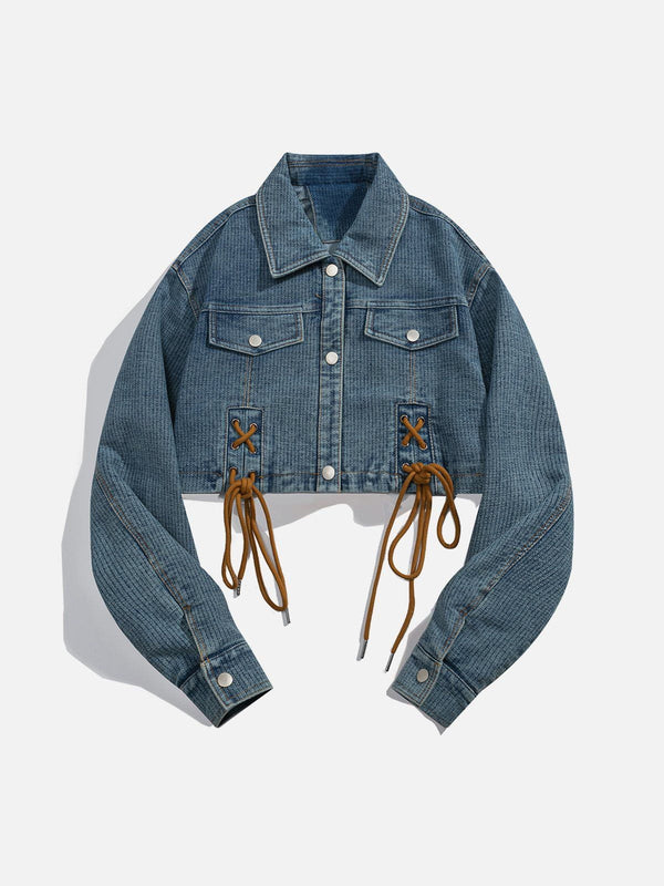 Ellesey - Strappy Patchwork Denim Regular Jacket- Streetwear Fashion - ellesey.com