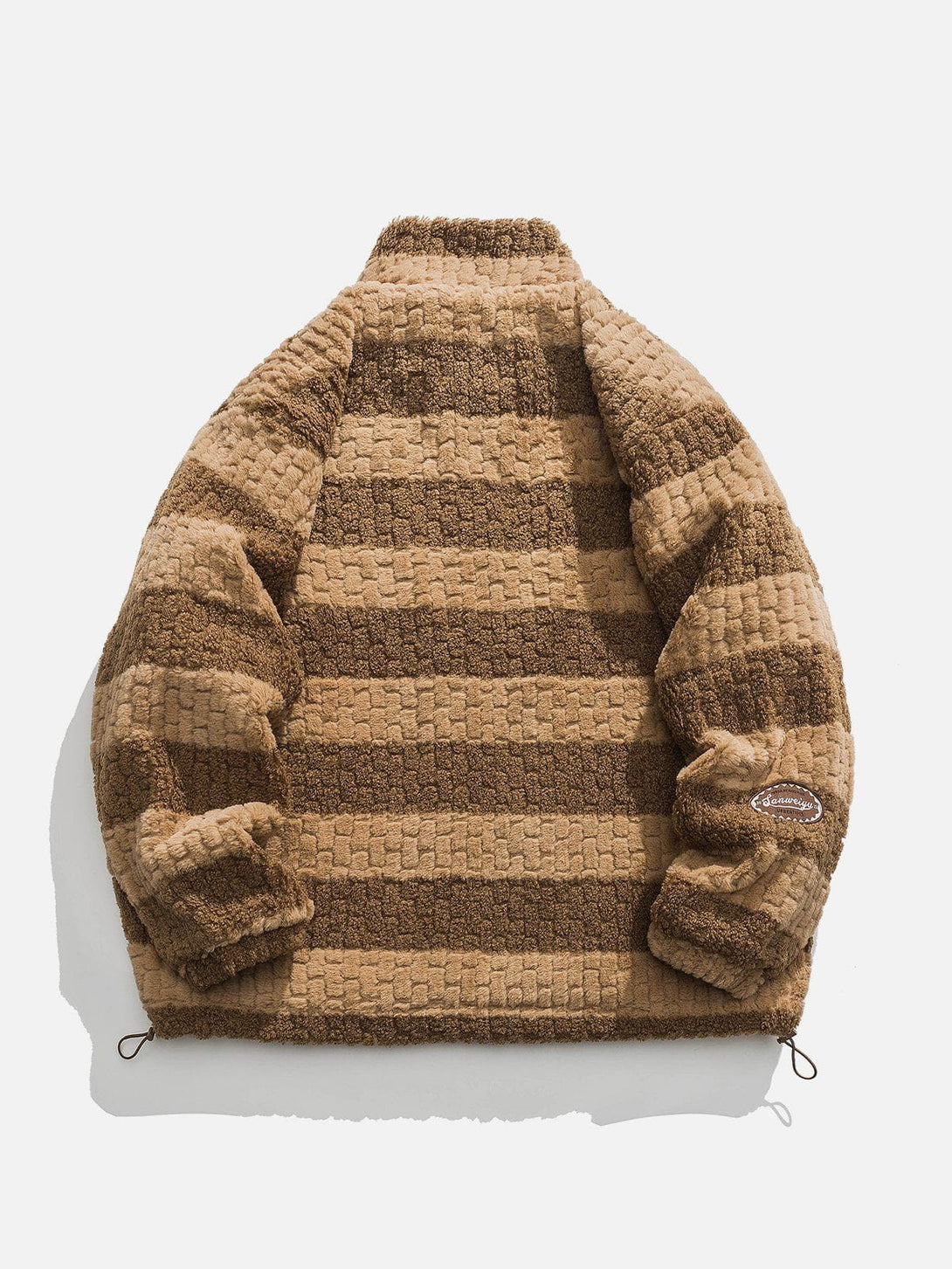 Ellesey - Stripe Flocked Letters Sherpa Coat-Streetwear Fashion - ellesey.com