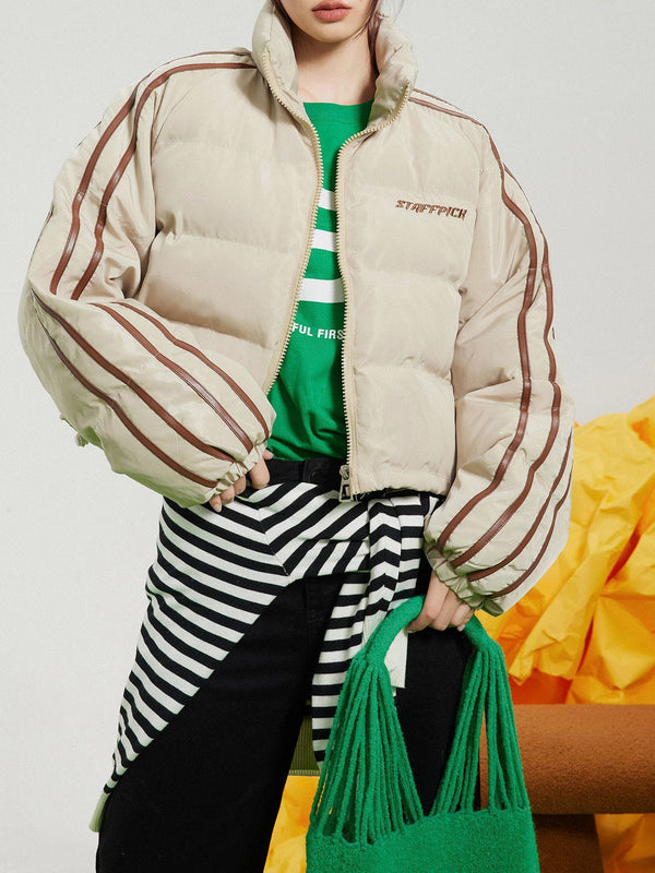 Ellesey - Striped Cropped Winter Coat-Streetwear Fashion - ellesey.com