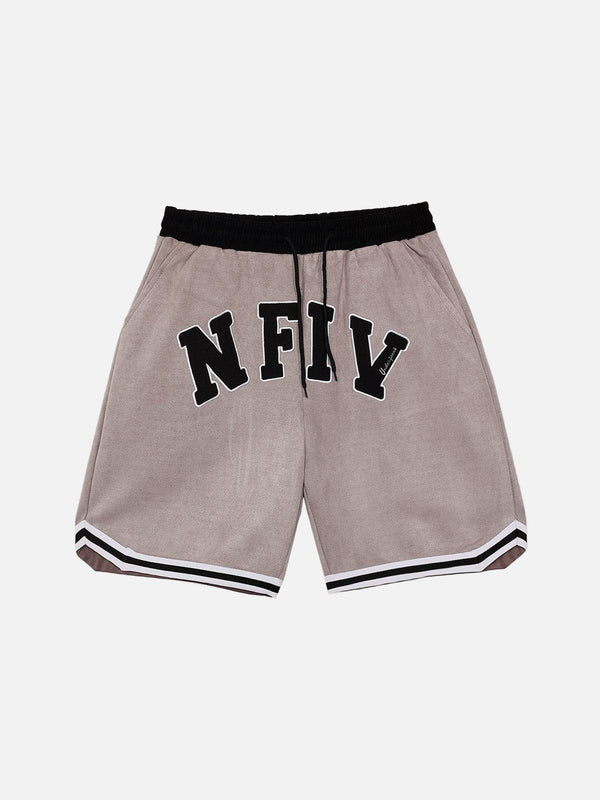 Ellesey - Suede "NFIV" Letters Print Shorts- Streetwear Fashion - ellesey.com