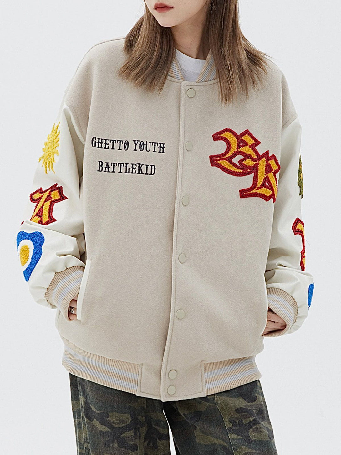 Ellesey - Sun Flowers Embroidery Varsity Jacket- Streetwear Fashion - ellesey.com