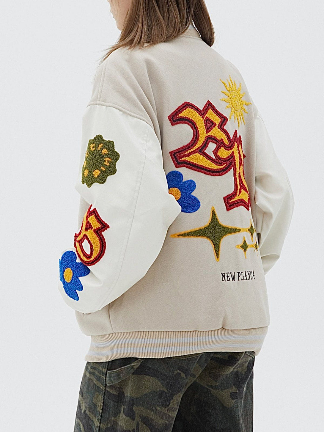 Ellesey - Sun Flowers Embroidery Varsity Jacket- Streetwear Fashion - ellesey.com